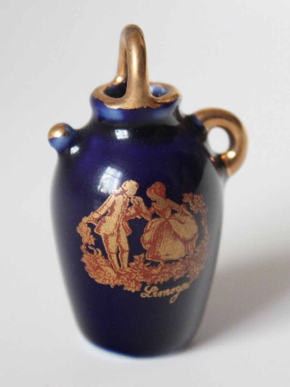 Miniature Cobalt Blue Odd-Handled Jug with Gilt Decoration (Limoges, France)